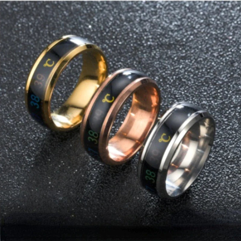 Smart Sensor Body Temperature Ring Stainless Steel Fashion Display Real-Time Temperature Test Finger Rings