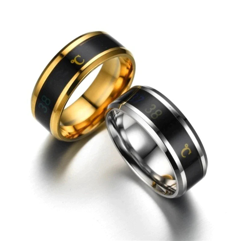 Smart Sensor Body Temperature Ring Stainless Steel Fashion Display Real-Time Temperature Test Finger Rings