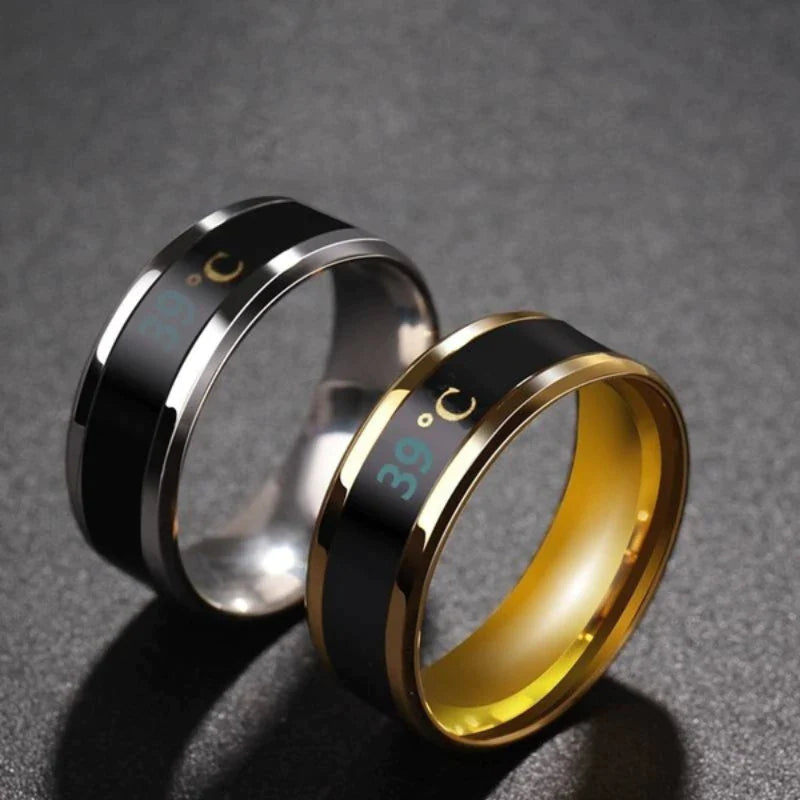 Smart Sensor Body Temperature Ring Stainless Steel Fashion Display Real-Time Temperature Test Finger Rings